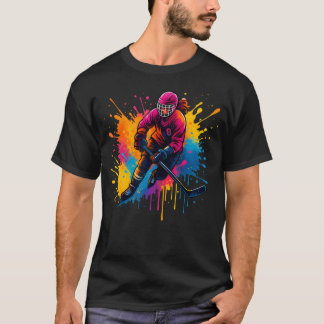 Colourful Ice Hockey Player Girl On Women Ice T-Shirt