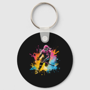 Colourful Ice Hockey Player Girl On Womens Ice Hoc Key Ring