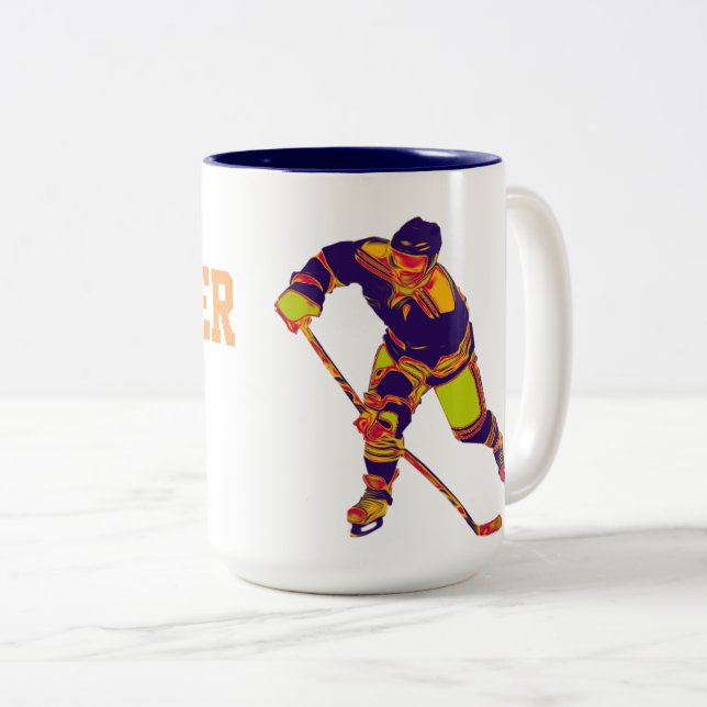 Colourful Ice Hockey Player, Personalised Mug (Front Right)