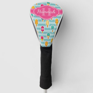 Colourful Ice Pop Pattern with Pink Monogram Golf Head Cover