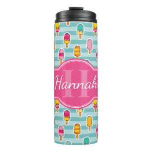 Colourful Ice Pop Pattern with Pink Monogram Thermal Tumbler