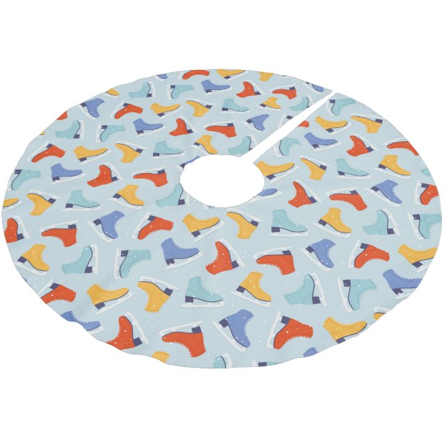 Colourful Ice Skate Winter Pattern Brushed Polyester Tree Skirt (Angled)