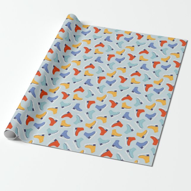 Colourful Ice Skate Winter Pattern Wrapping Paper (Unrolled)