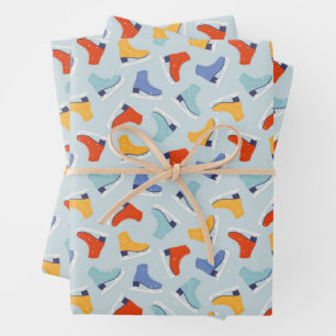 Colourful Ice Skate Winter Pattern Wrapping Paper Sheet