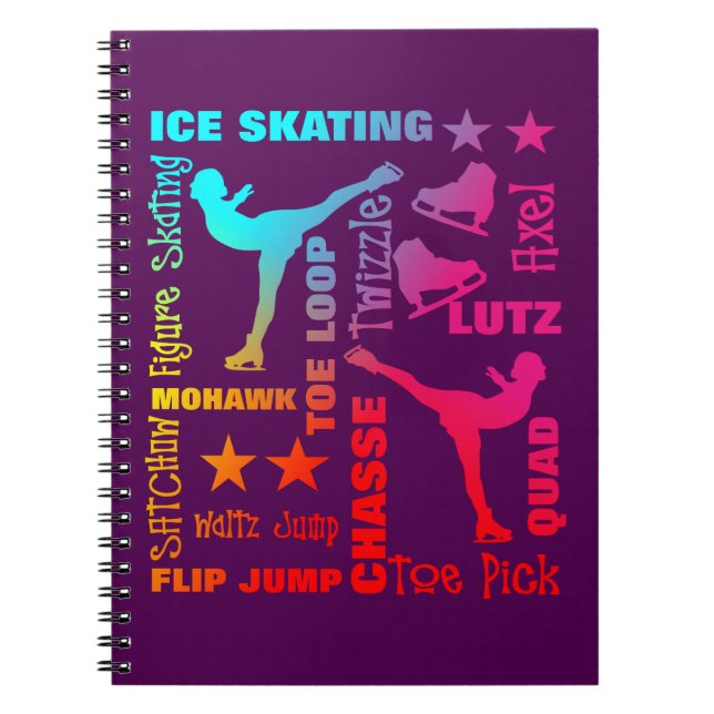 Colourful Ice Skating Theme Terminology Typography Notebook (Front)