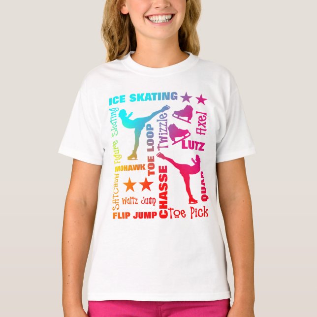 Colourful Ice Skating Theme Terminology Typography T-Shirt (Front)