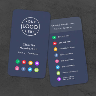 Colourful Icons   Navy Blue Social Media Logo Business Card