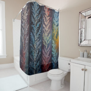 Colourful Icy Plant-Like Feathering Shower Curtain