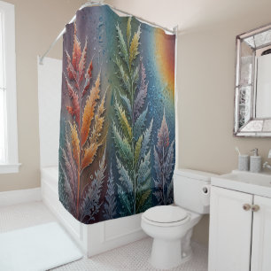 Colourful Icy Plant-Like Feathering Shower Curtain