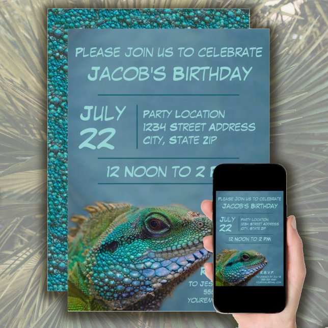 Colourful Iguana Birthday Party Invitation (Creator Uploaded)