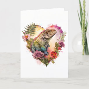 Colourful Iguana in Flowers Valentine's Day Holiday Card