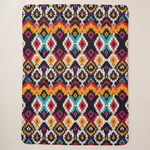 Colourful Ikat-Inspired Geometric Pattern Sherpa Blanket