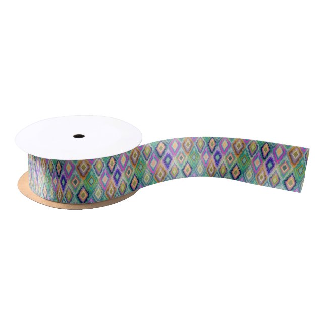 Colourful Ikat Tribal Geometric Pattern Satin Ribbon (Spool)