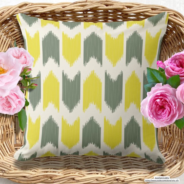Colourful Ikat Yellow and grey Abstract seamless Cushion (Creator Uploaded)