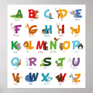 Colourful illustrated Animal Alphabet Letters Poster
