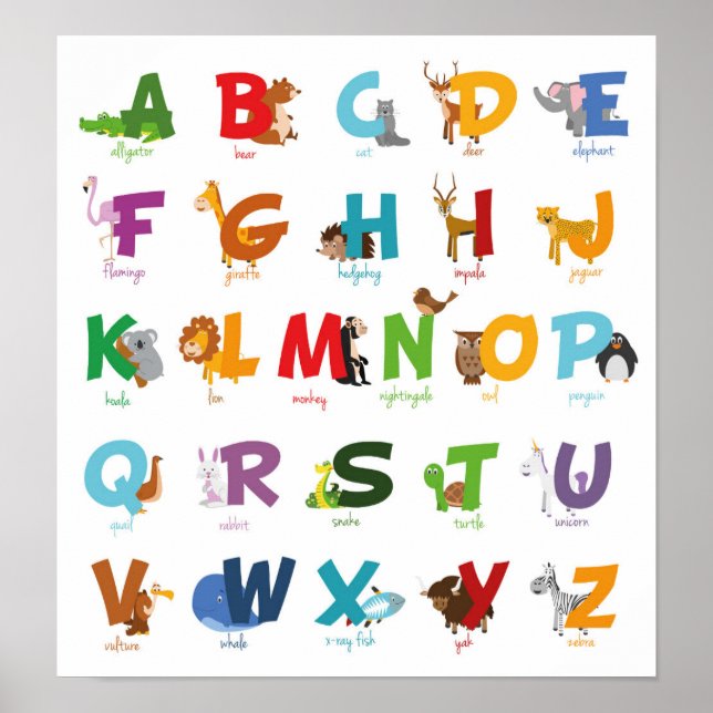 Colourful illustrated Animal Alphabet Letters Poster (Front)