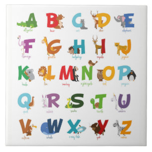 Colourful illustrated Animal Alphabet Letters Tile