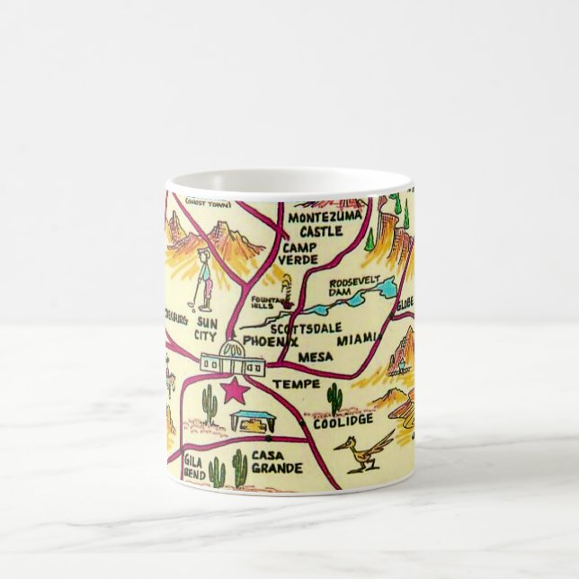 Colourful Illustrated Arizona Map Mug (Center)