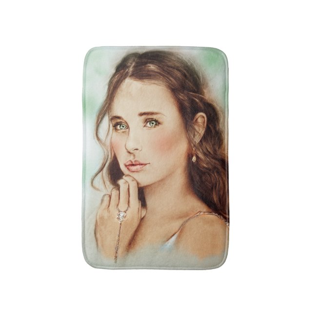 Colourful illustrated bath mat - Lady of Spring (Front Vertical)