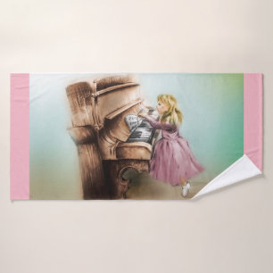 Colourful illustrated bath towl - Piano Girl Towel