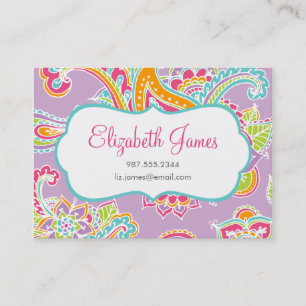 Colourful Illustrated Bohemian Paisley Henna Business Card