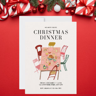 Colourful Illustrated Christmas Dinner Invitation