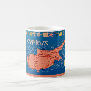 Colourful Illustrated Cyprus Map Mug
