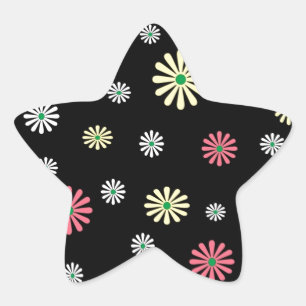 Colourful illustrated daisy floral pattern star sticker