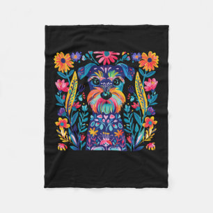 Colourful Illustrated Dog With Floral Background Fleece Blanket