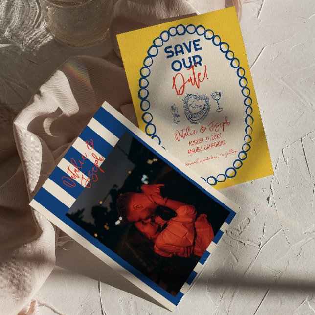 Colourful Illustrated Drawn Quirky Photo Wedding Save The Date (Creator Uploaded)