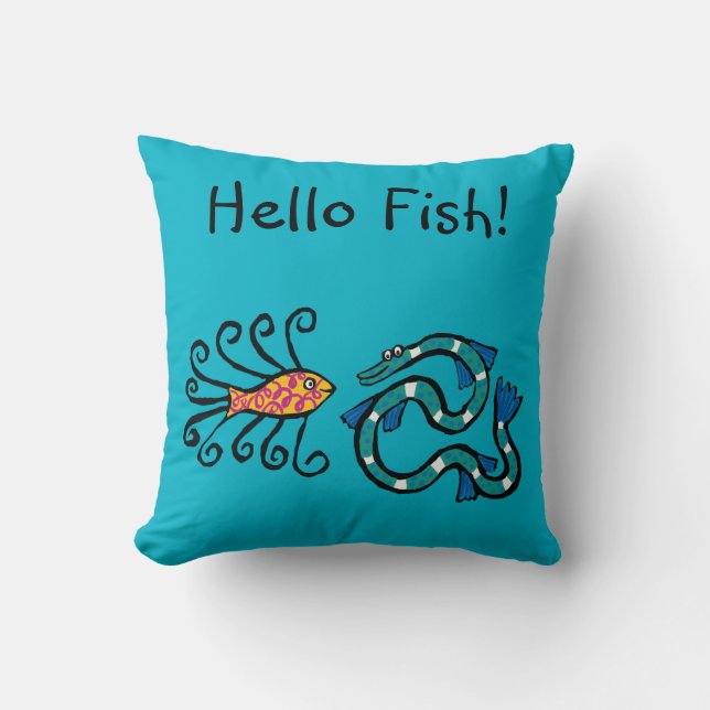 Colourful Illustrated Fish Friends Cushion (Front)
