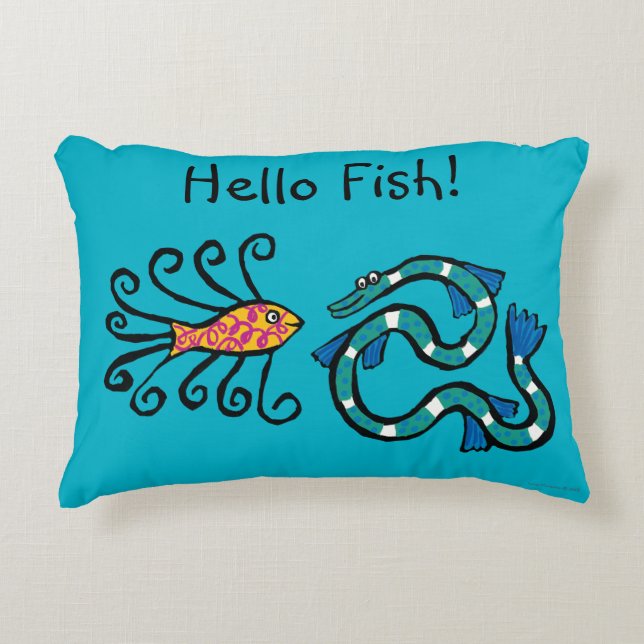 Colourful Illustrated Fish Friends Decorative Cushion (Front)