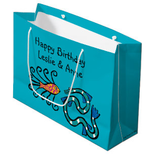 Colourful Illustrated Fish Friends Large Gift Bag