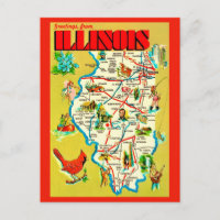 Colourful Illustrated Illinois Map