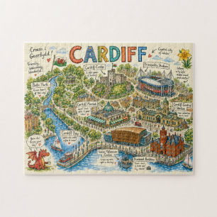 Colourful Illustrated Map of Cardiff Jigsaw Puzzle