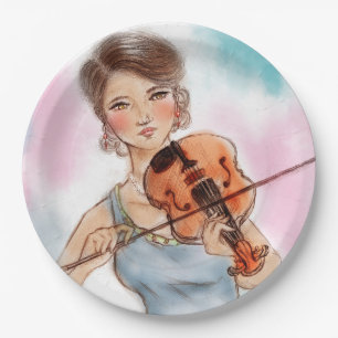 Colourful illustrated paper plate - Violin