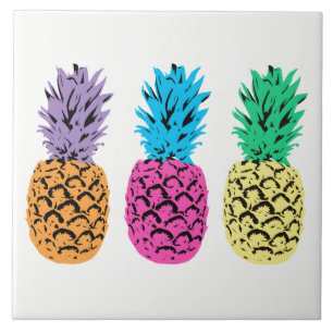 Colourful illustrated Pineapples Ceramic Tile