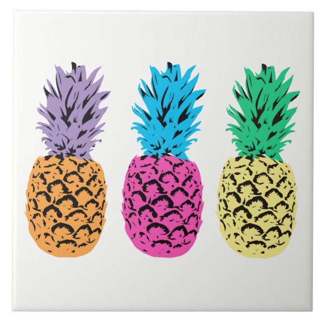 Colourful illustrated Pineapples Ceramic Tile (Front)
