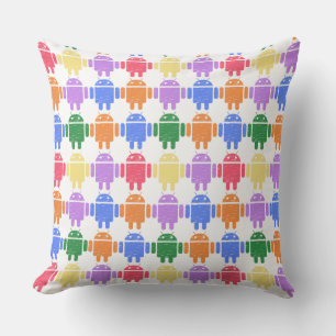 Colourful Illustrated Robot Pattern Cushion