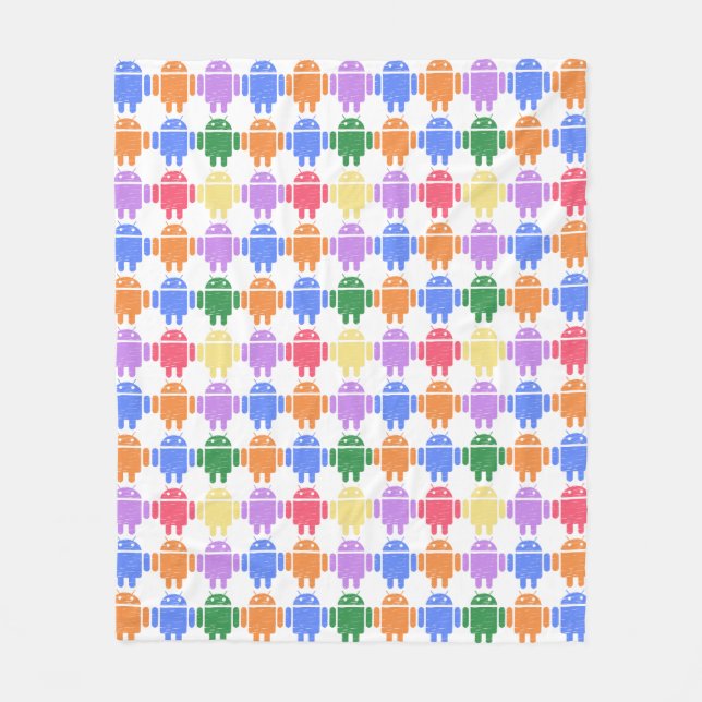 Colourful Illustrated Robot Pattern Fleece Blanket (Front)