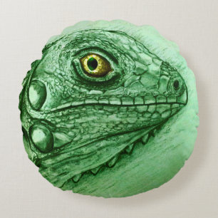 Colourful illustrated round pillow - Iguana