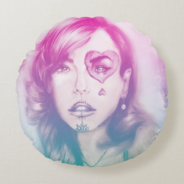 Colourful illustrated round pillow - Rainbow (Front)
