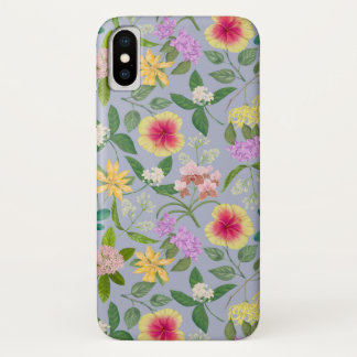 Colourful Illustrated Tropical Flowers Pattern iPhone X Case
