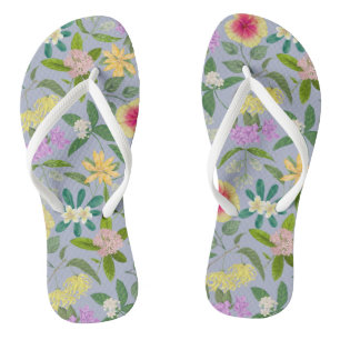 Colourful Illustrated Tropical Flowers Pattern Thongs