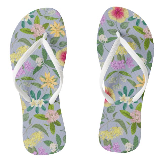Colourful Illustrated Tropical Flowers Pattern Thongs (Footbed)