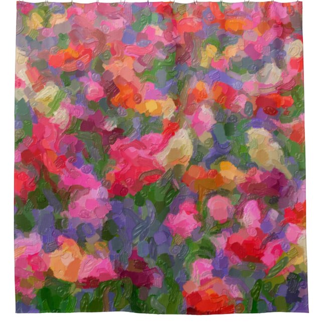 Colourful illustration background with different t shower curtain (Front)