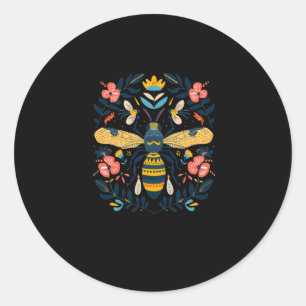 Colourful Illustration Of A Bee Surrounded Classic Round Sticker