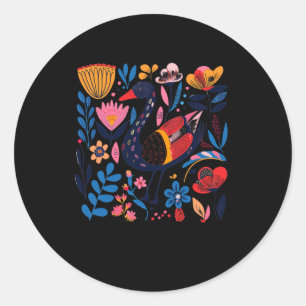 Colourful Illustration Of A Bird Surrounded  Classic Round Sticker