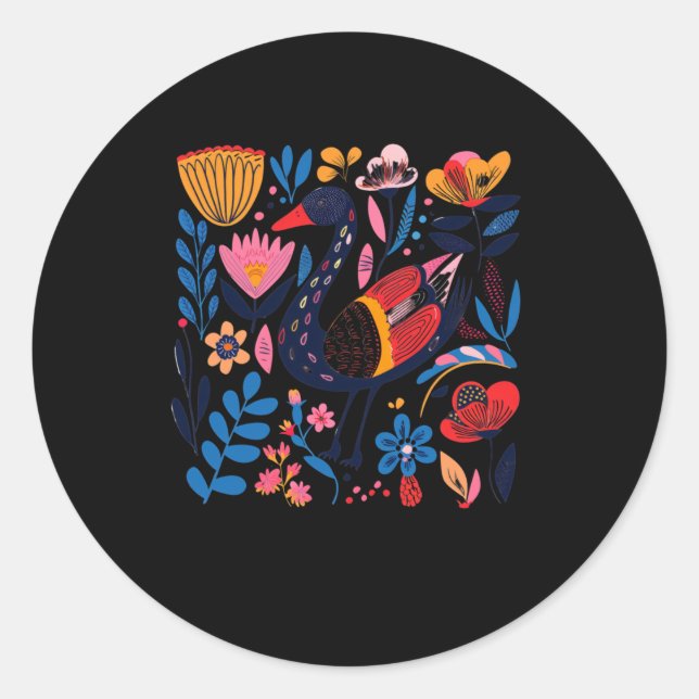 Colourful Illustration Of A Bird Surrounded  Classic Round Sticker (Front)