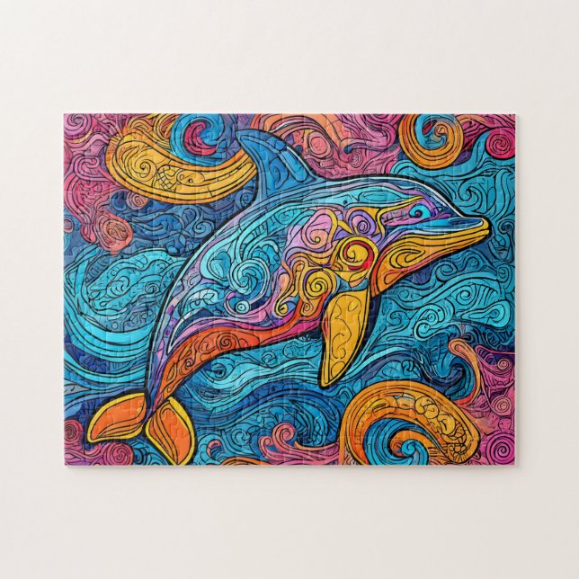 Colourful illustration of a dolphin.  jigsaw puzzle (Horizontal)